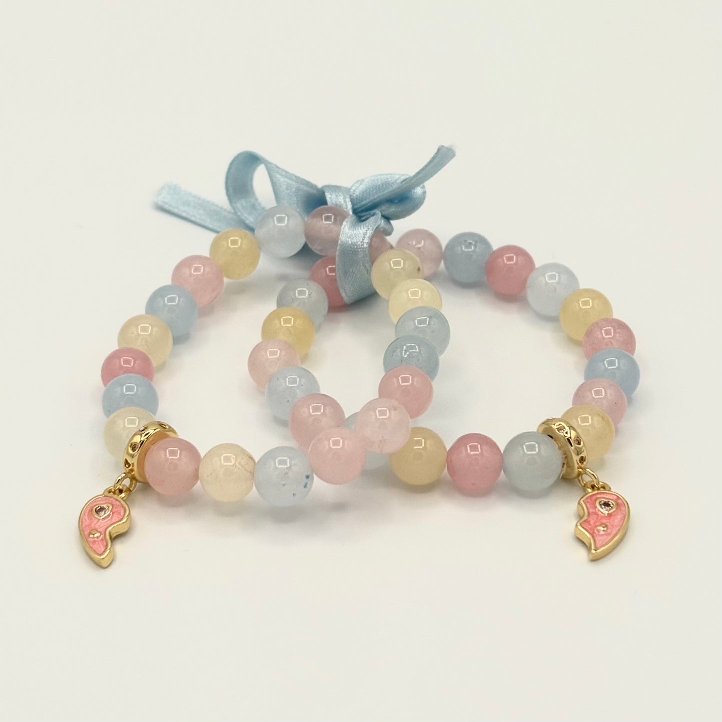 Beryl Jade & Gold-Filled Best Friend BFF Kids Stretch Bracelet Set