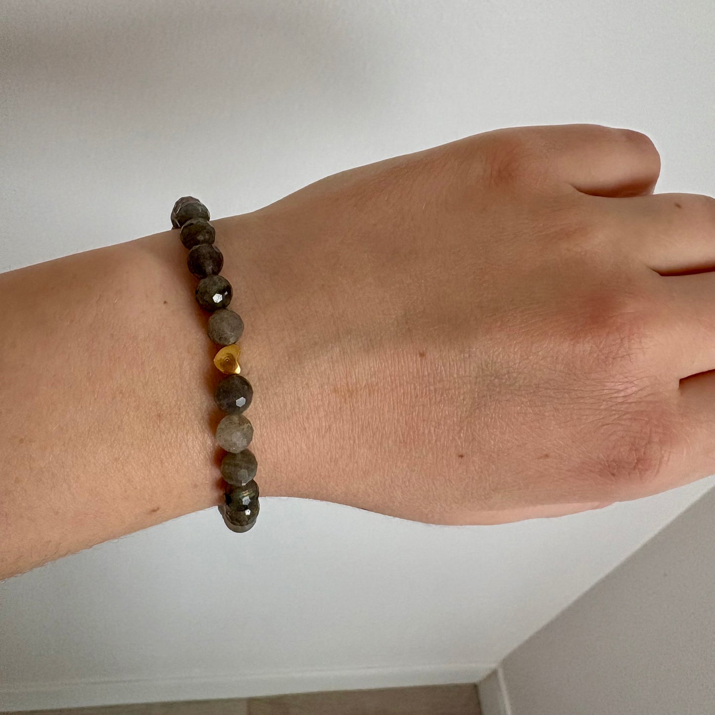 Labradorite Stretch Bracelet with 14k Gold-Filled Heart Spacer
