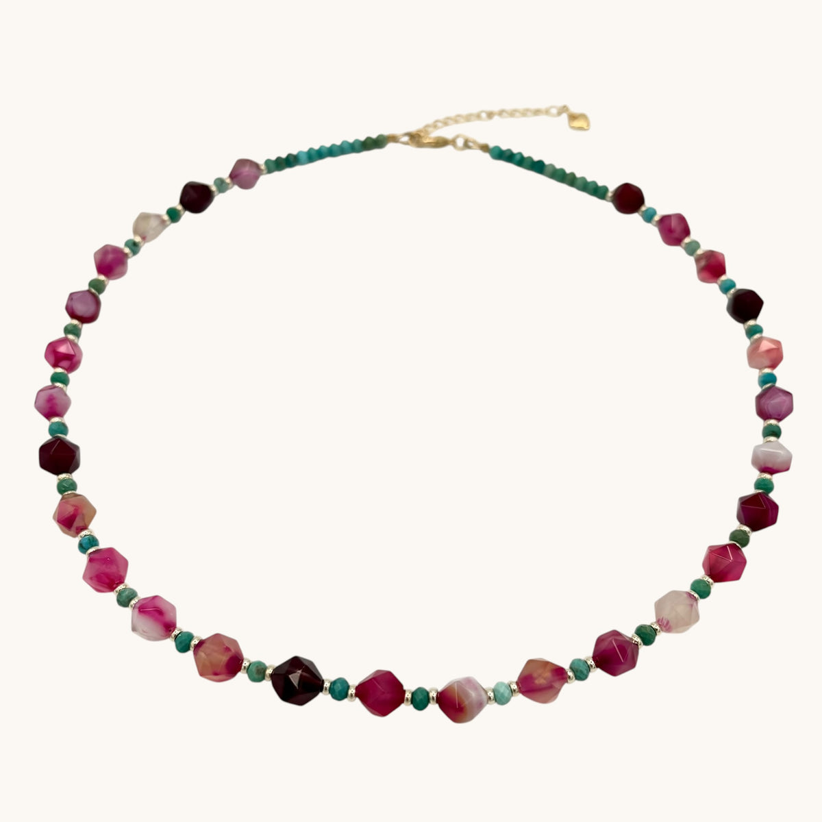 Ruby Pink Line Agate Star-Cut Necklace with Turquoise & 18K Gold-Filled Findings