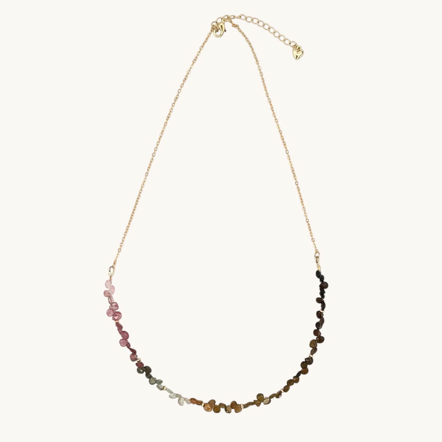Tourmaline Ombre Briolette Necklace with Gold-Filled Chain & Puffy Heart Extender (19–21”)