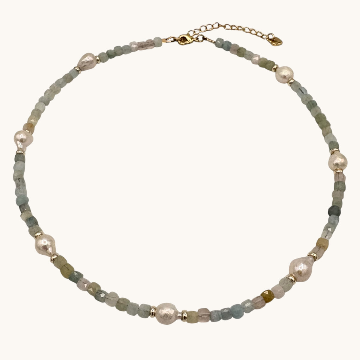 Morganite & Freshwater Pearl Necklace with 18K Gold-Filled Spacers