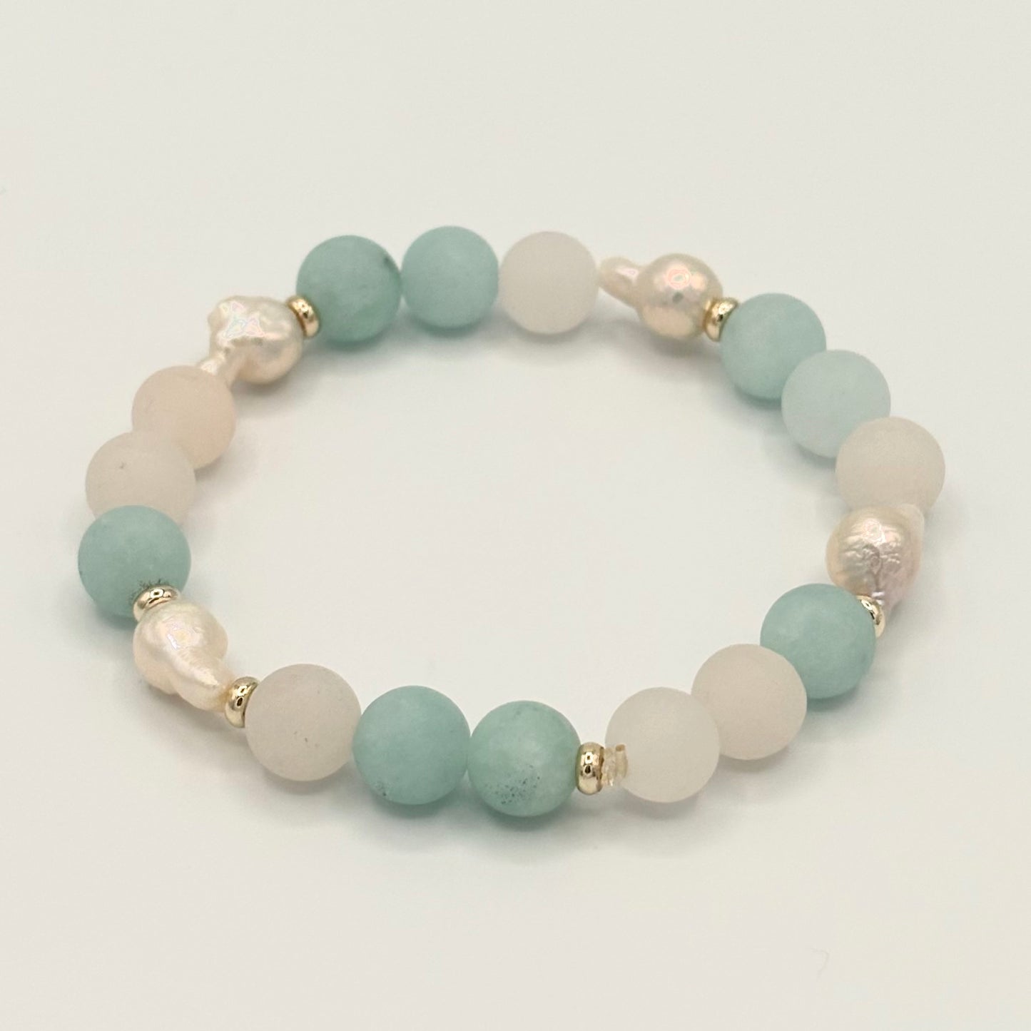 Amazonite, Freshwater Pearl & Aventurine Stretch Bracelet with 18k Gold-Filled Spacers