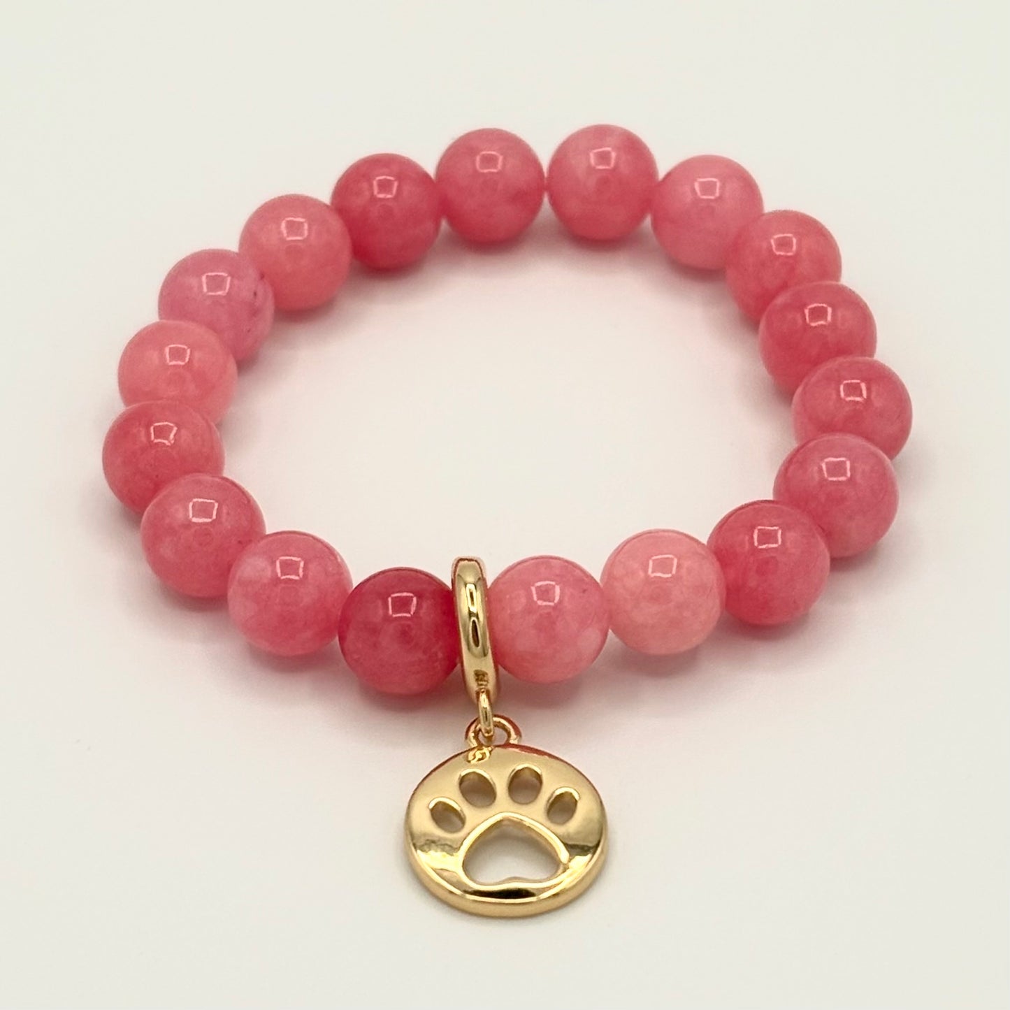 Pink Jade & Gold-Filled Paw Kids Stretch Bracelet