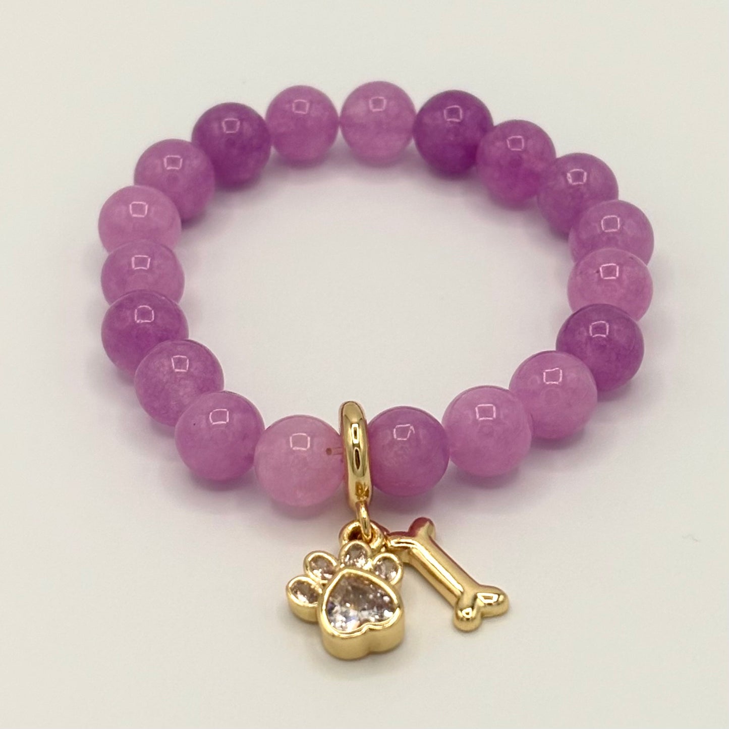 Purple Jade & Gold-Filled Dog Kids Stretch Bracelet