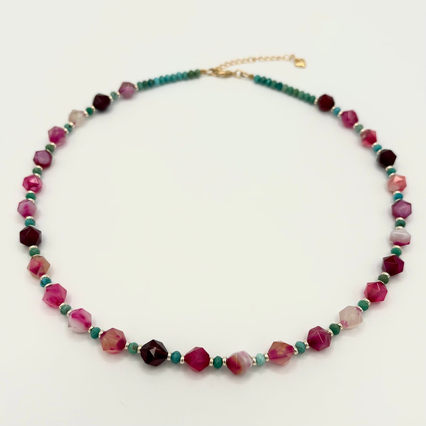 Ruby Pink Line Agate Star-Cut Necklace with Turquoise & 18K Gold-Filled Findings
