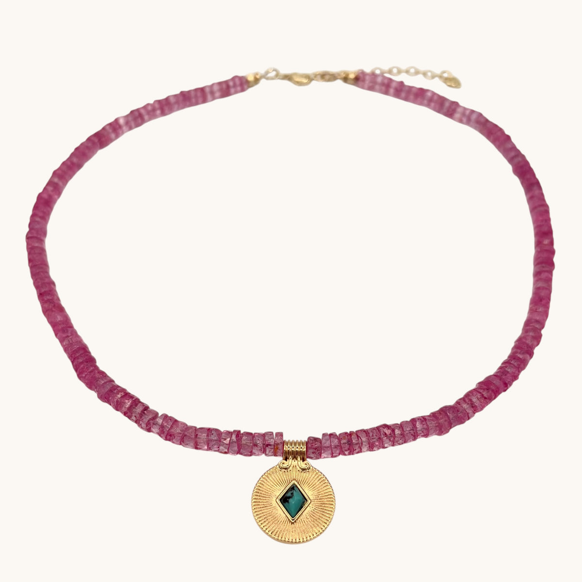 Hot Pink Topaz, Turquoise & 24k Gold-Filled Gemstone Necklace