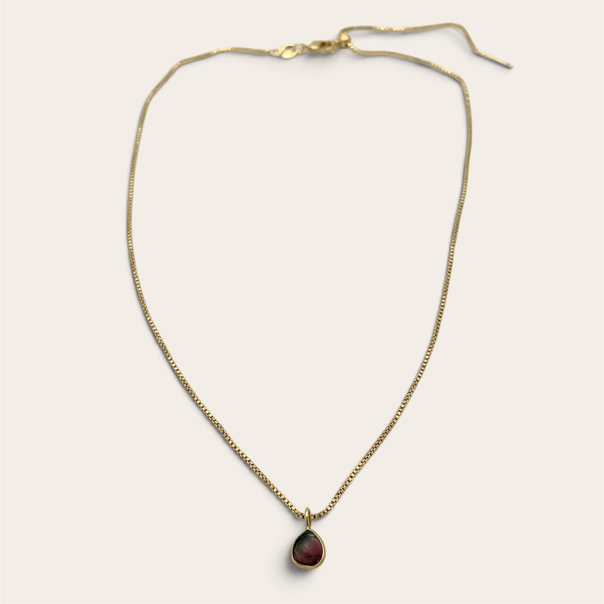 24k Gold-Filled Watermelon Tourmaline Slice Necklace