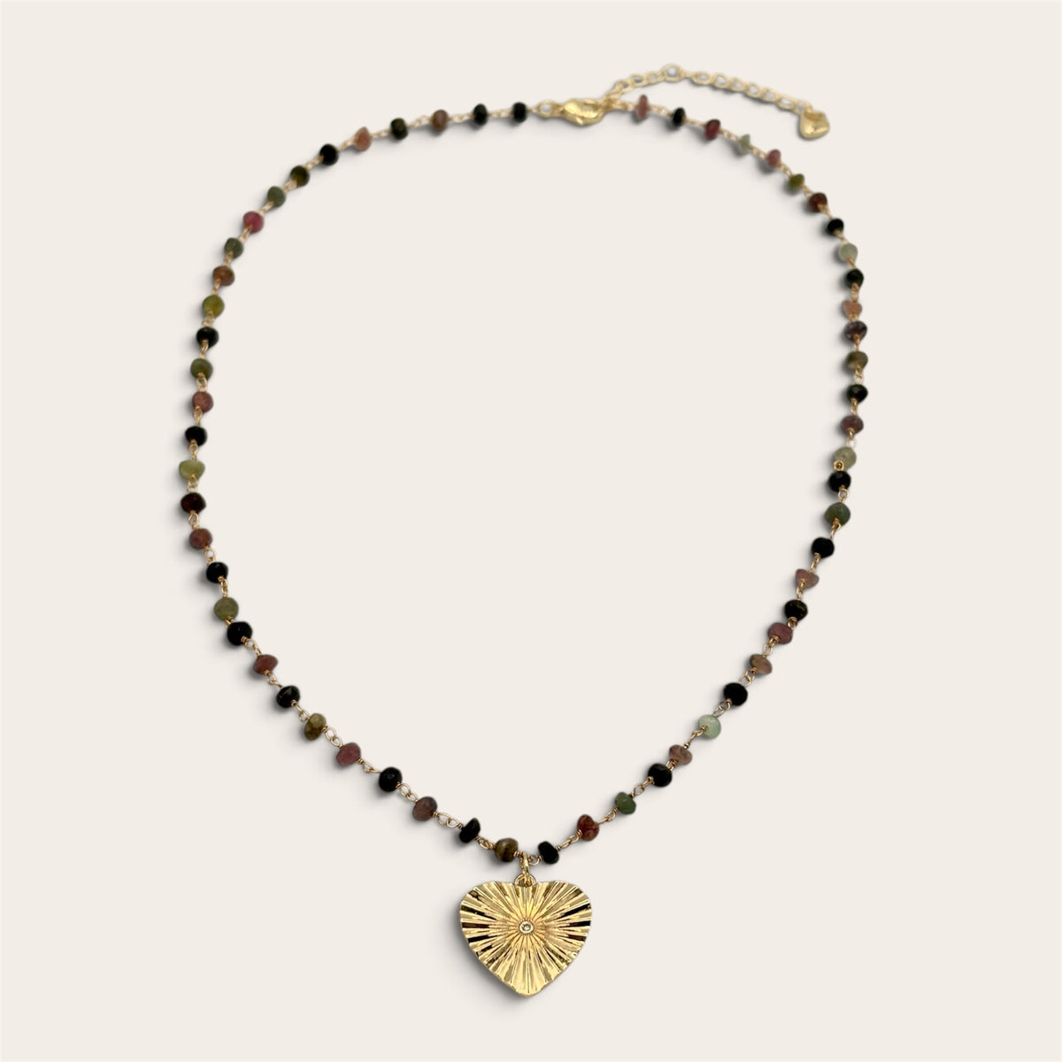18k Gold-Filled Watermelon Tourmaline Necklace with Heart Pendant - Wire Wrapped