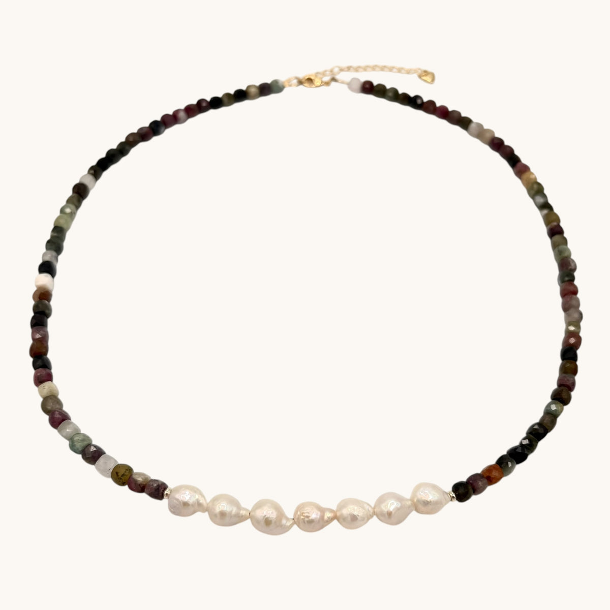 Multicolor Tourmaline Necklace with Freshwater Pearls & Gold-Filled Findings