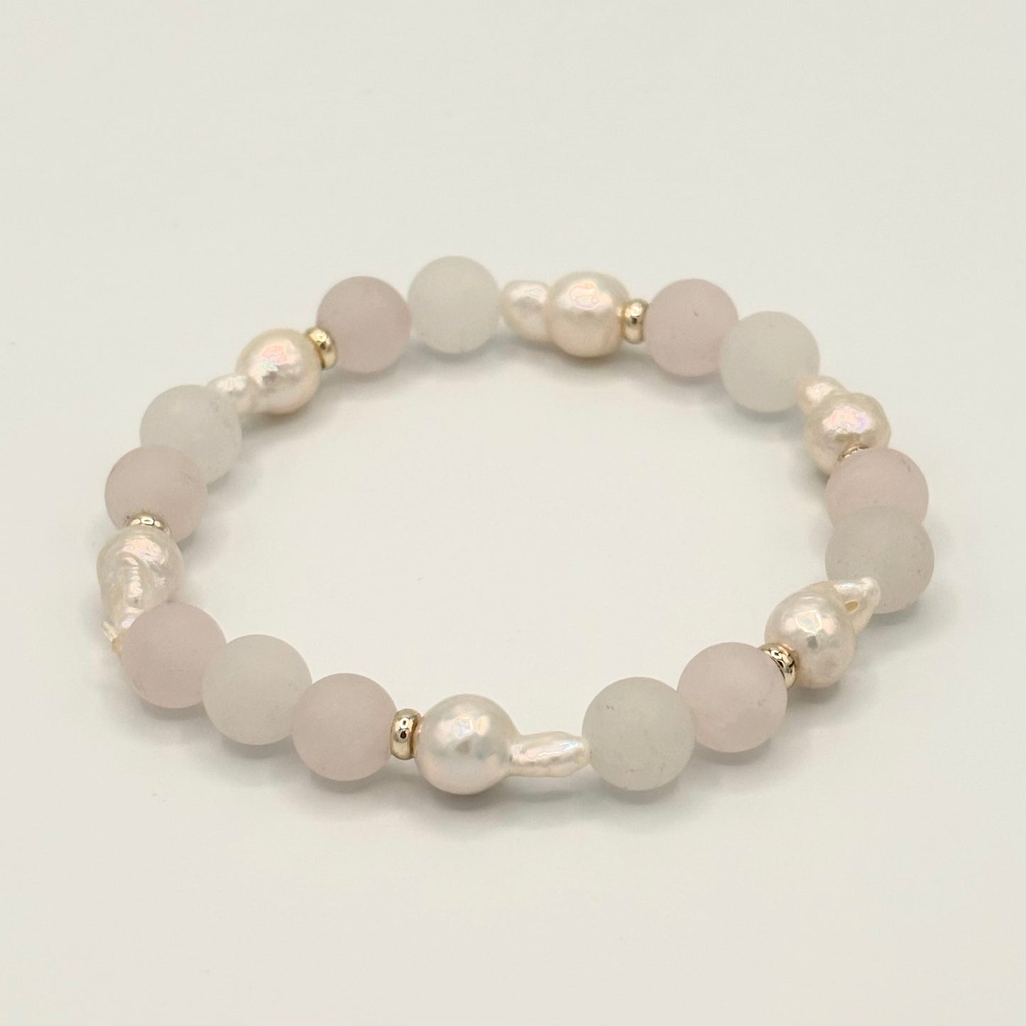 Rose Quartz, Aventurine & Freshwater Pearl Stretch Bracelet