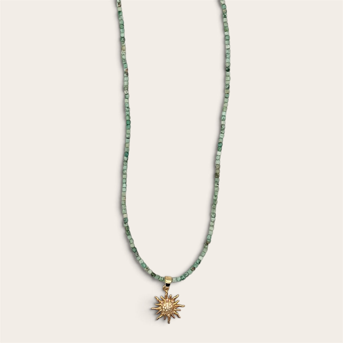Turquoise & 24k Gold-Filled Gemstone Necklace with Cubic Zirconia Sun Pendant