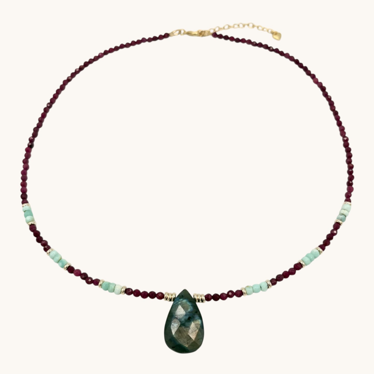 Ruby, Amazonite & Labradorite Necklace with 18k Gold-Filled Spacers