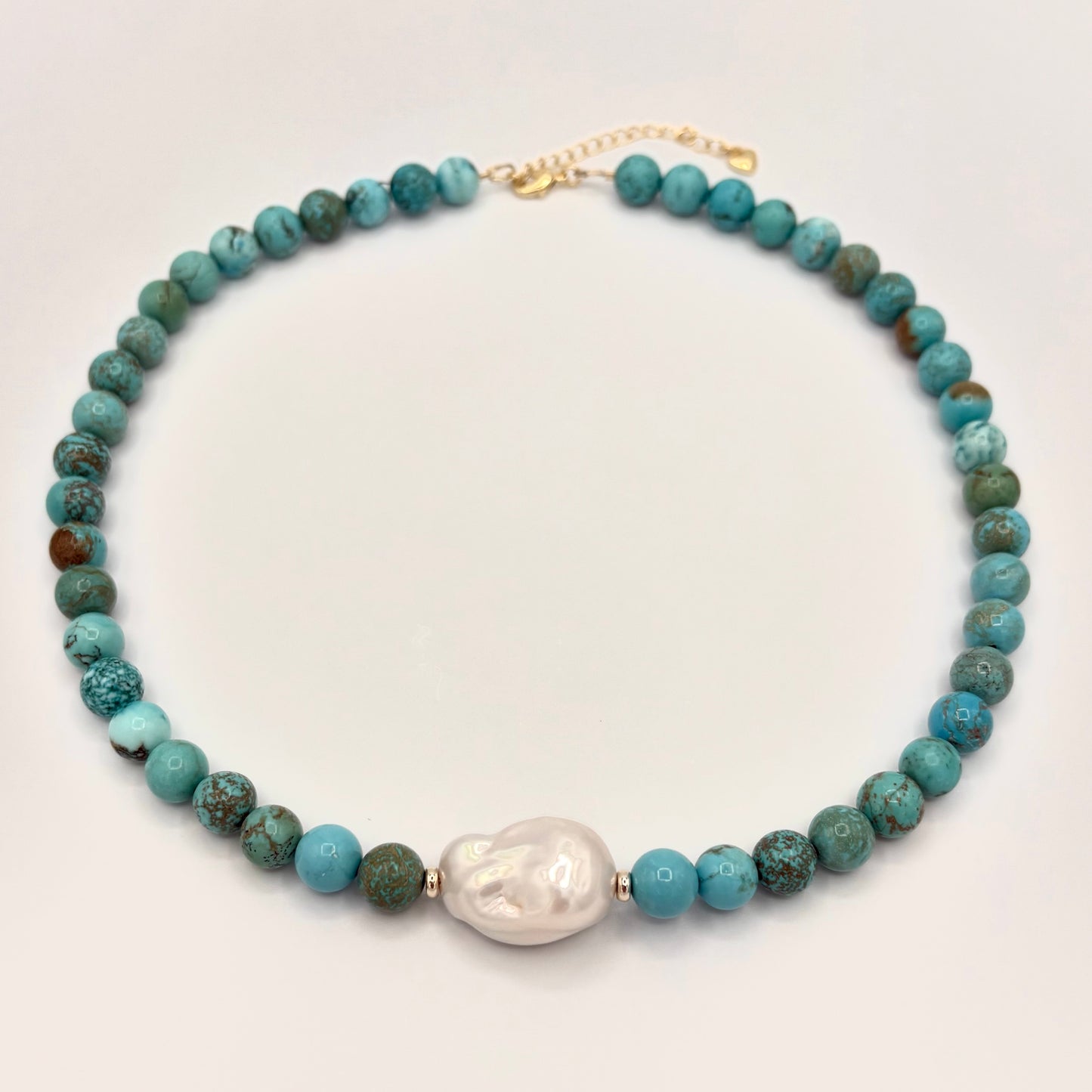 Turquoise, Freshwater Baroque Pearl & 18k Gold-Filled Gemstone Necklace