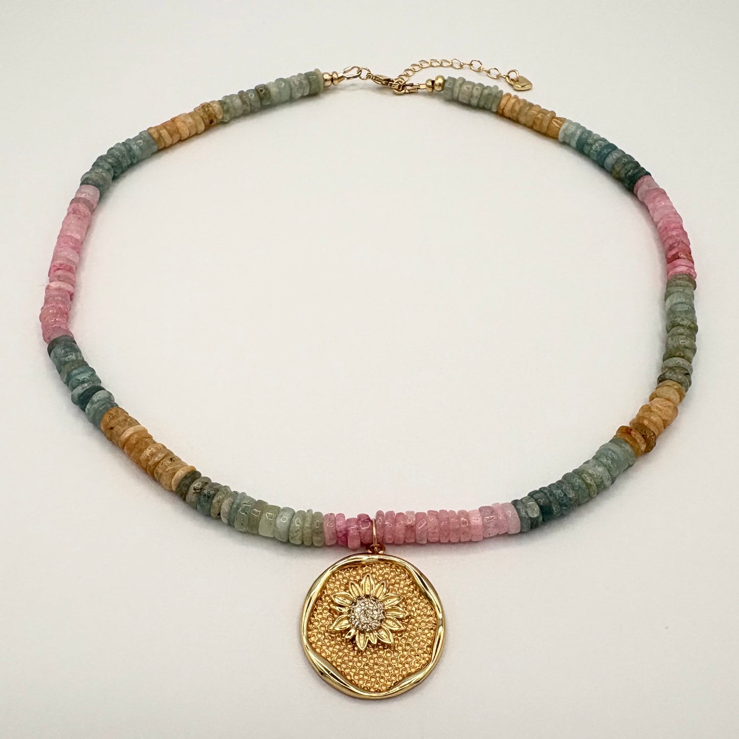 Aquamarine & 24k Gold-Filled Sunflower Gemstone Necklace