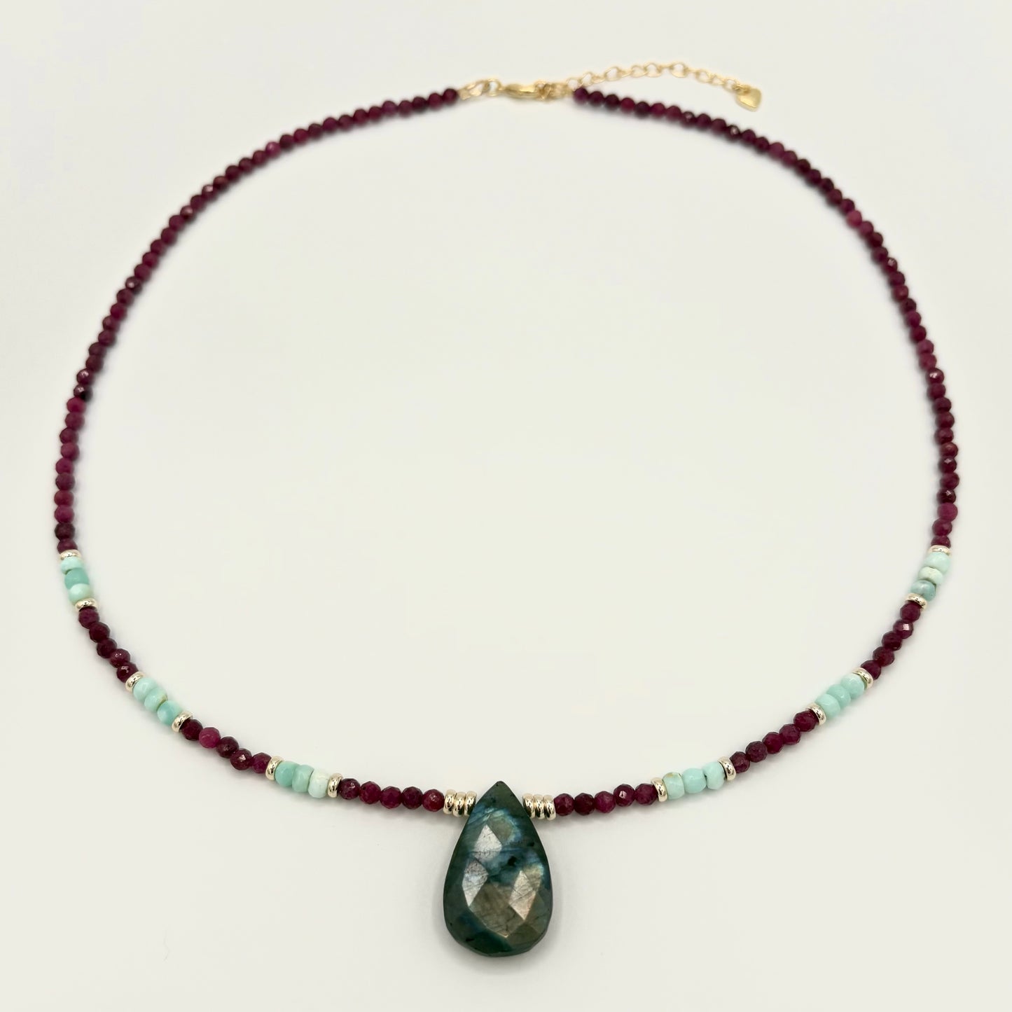 Ruby, Amazonite & Labradorite Necklace with 18k Gold-Filled Spacers