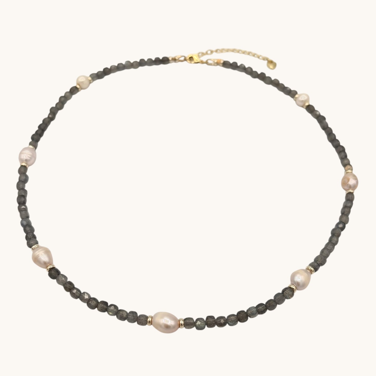 Labradorite & Freshwater Pearl Necklace with Gold-Filled Spacers – 19”