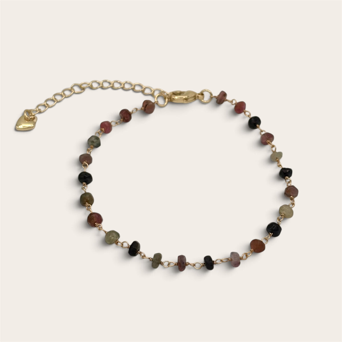14k Gold-Plated Watermelon Tourmaline Wire Wrapped Bracelet