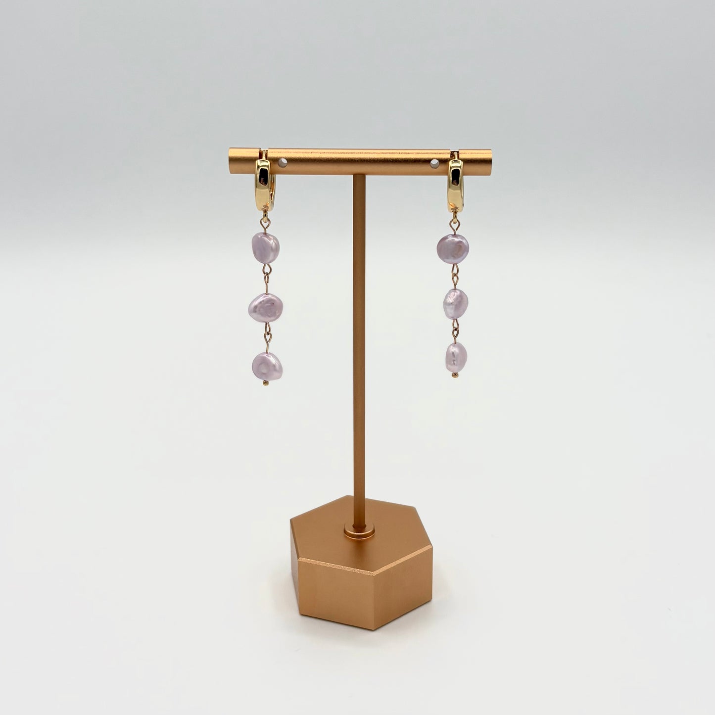 18k Gold-Filled Lavender Pearl Drop Huggie Hoop Earrings