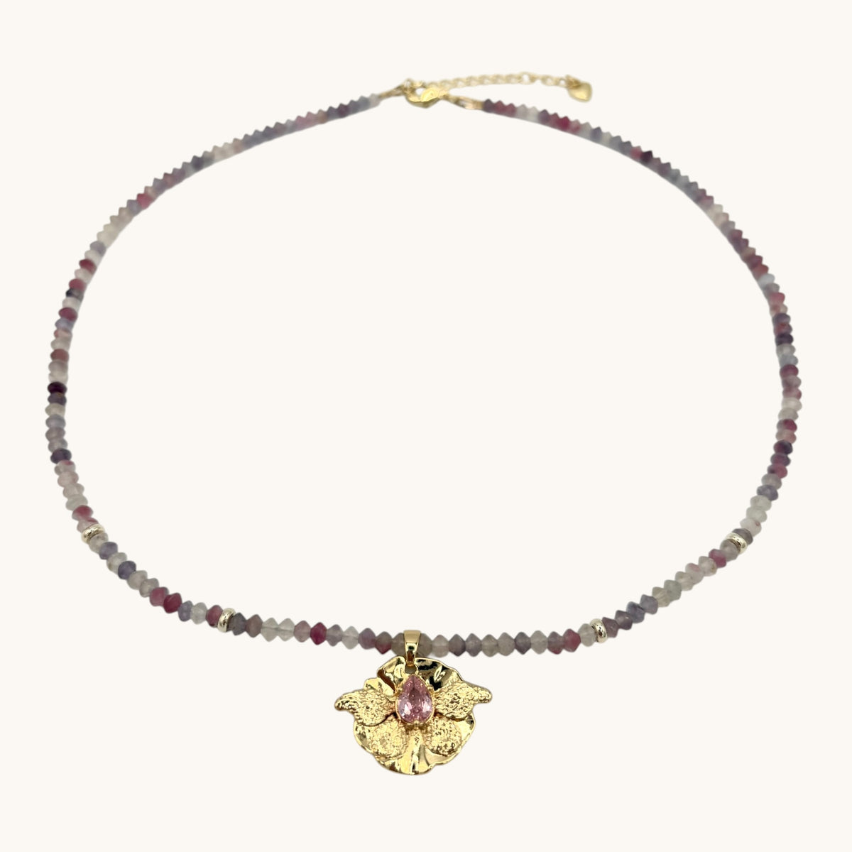 Tourmaline Butterfly Wing Necklace with Pink CZ | 18K Gold-Filled, 19” + Extender