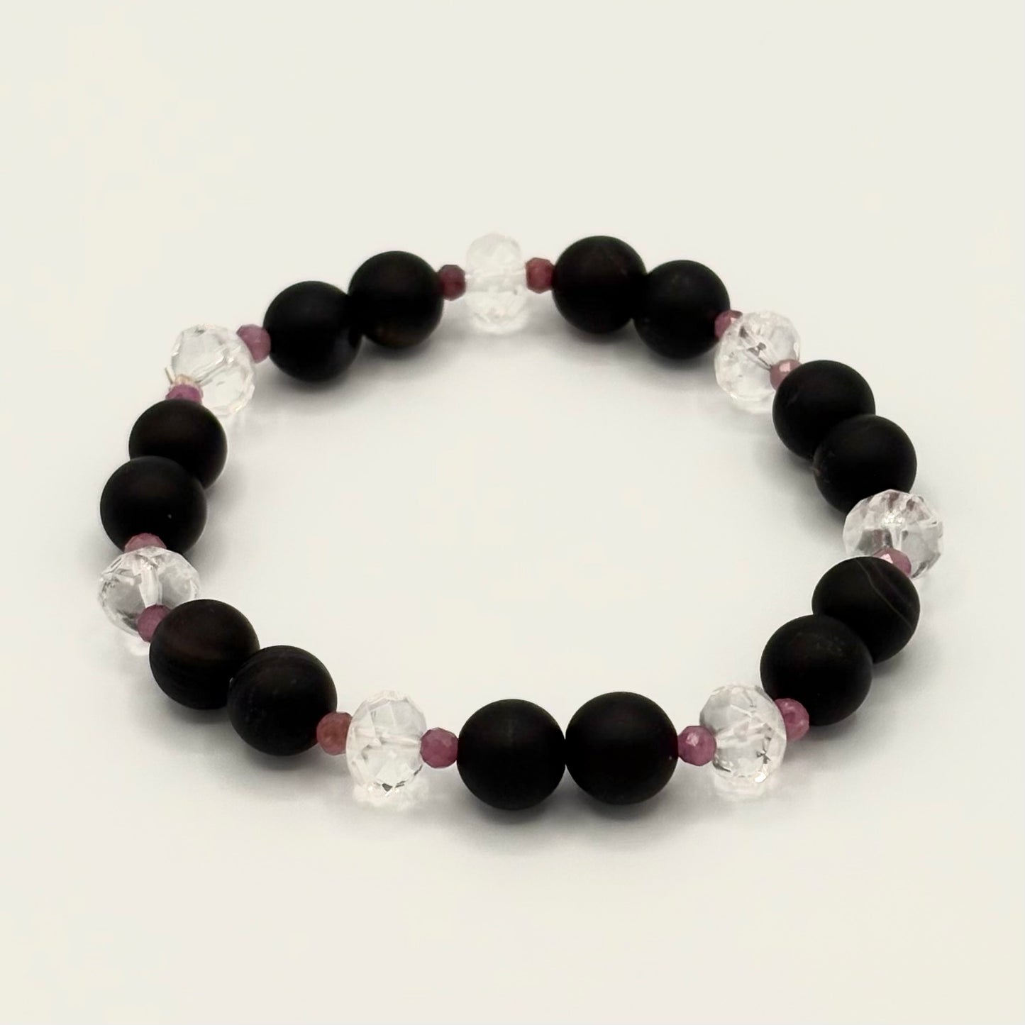 Sardonyx, Tourmaline & Clear Quartz Stretch Bracelet