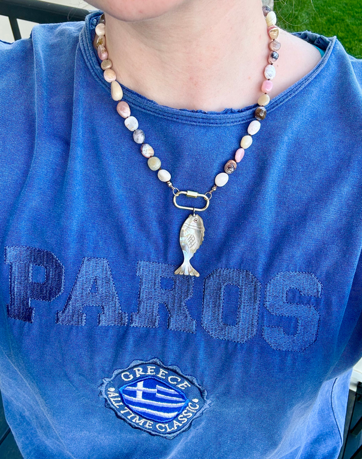 Pink Opal, Abalone & 24k Gold-Filled Necklace