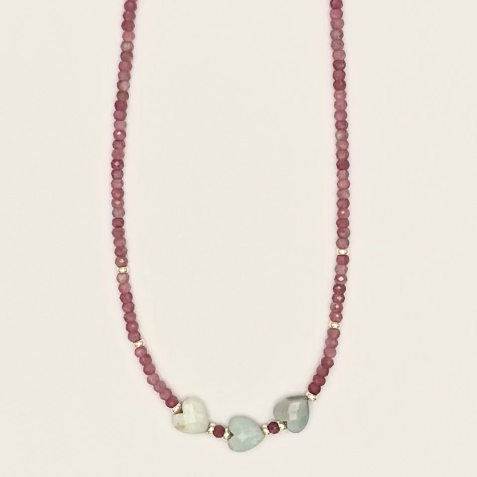 Pink Tourmaline & Amazonite Gemstone Necklace with 18k Gold-Filled Findings