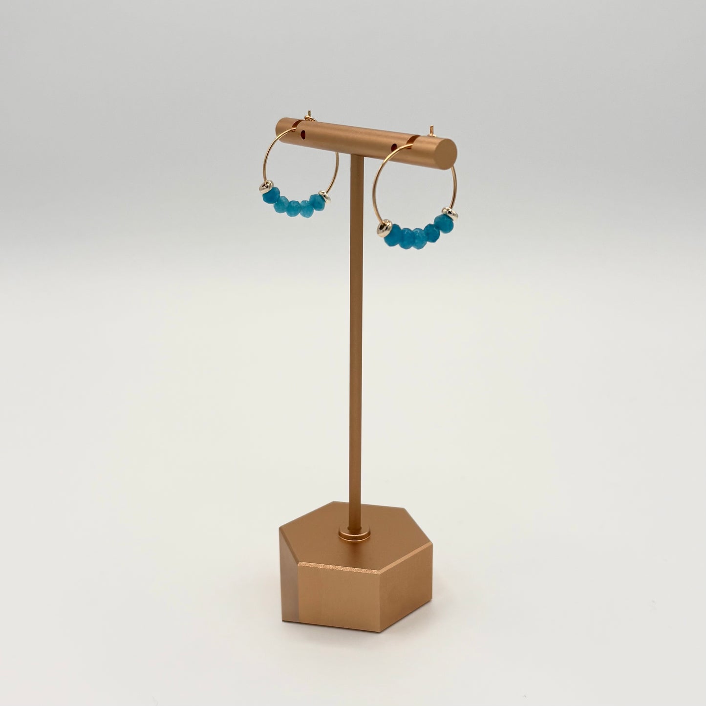 18k Gold-Filled & Blue Apatite Gemstone Hoop Earrings