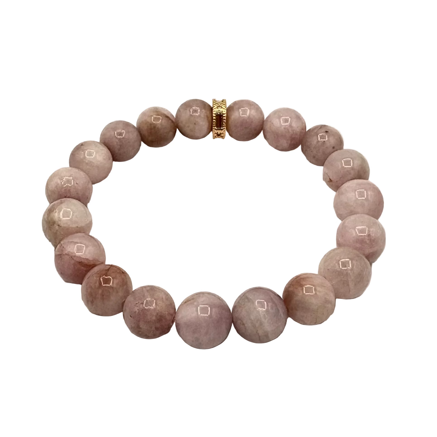 Kunzite Gemstone Stretch Bracelet | 24K Gold Filled CZ Donut Spacer