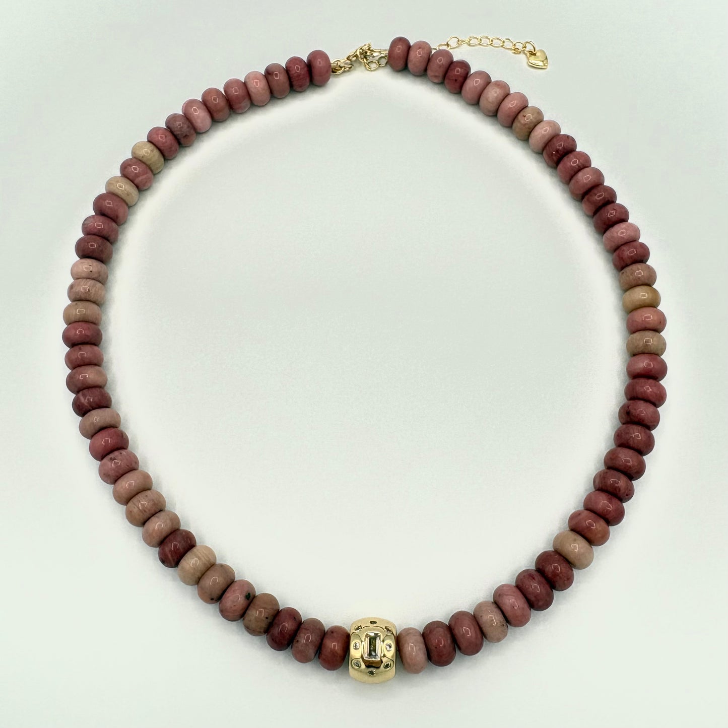 Rhodonite & 18k Gold-Filled Zirconia Necklace