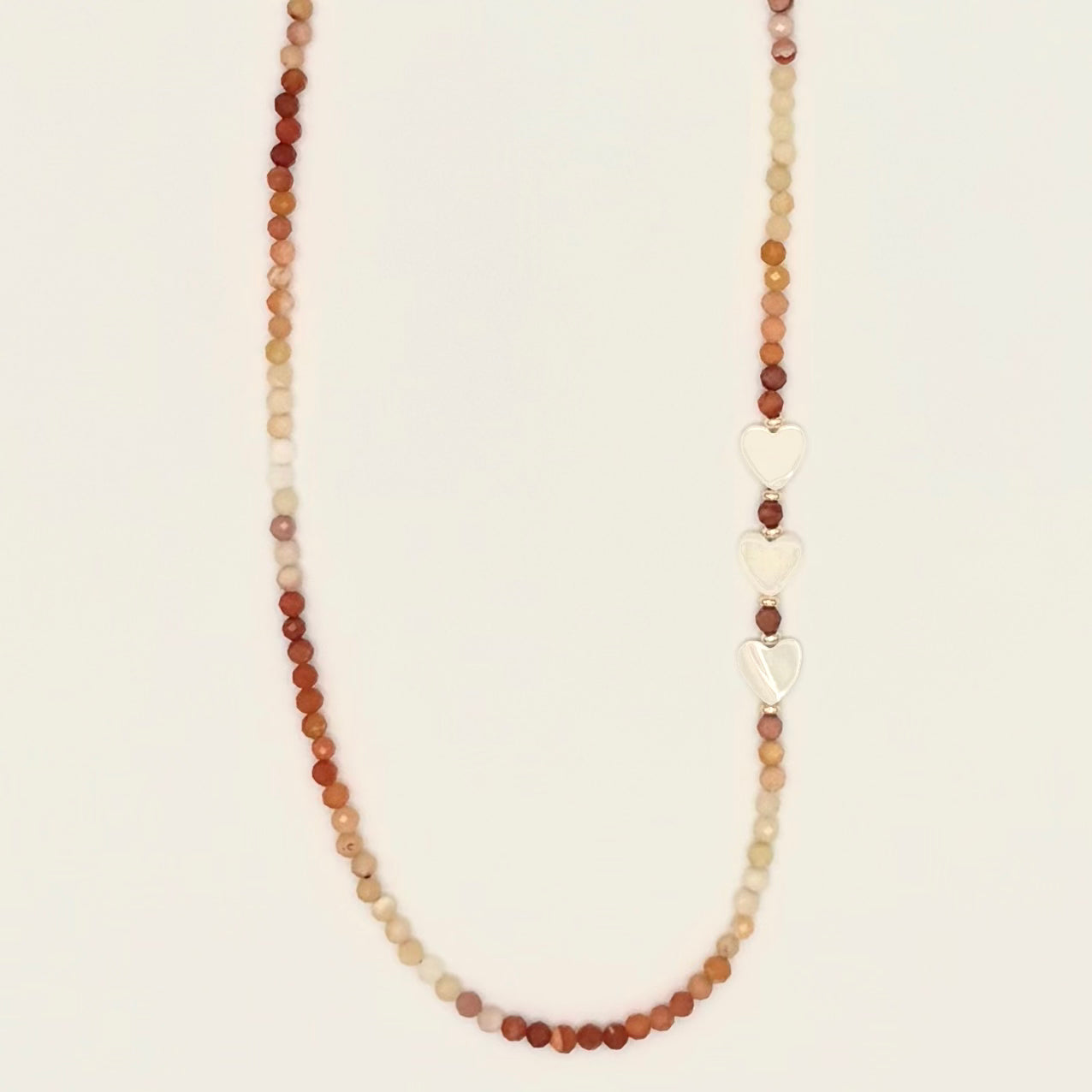 Mexican Fire Opal and Mother-of-Pearl Heart Beaded Choker Necklace – 18K Gold Filled