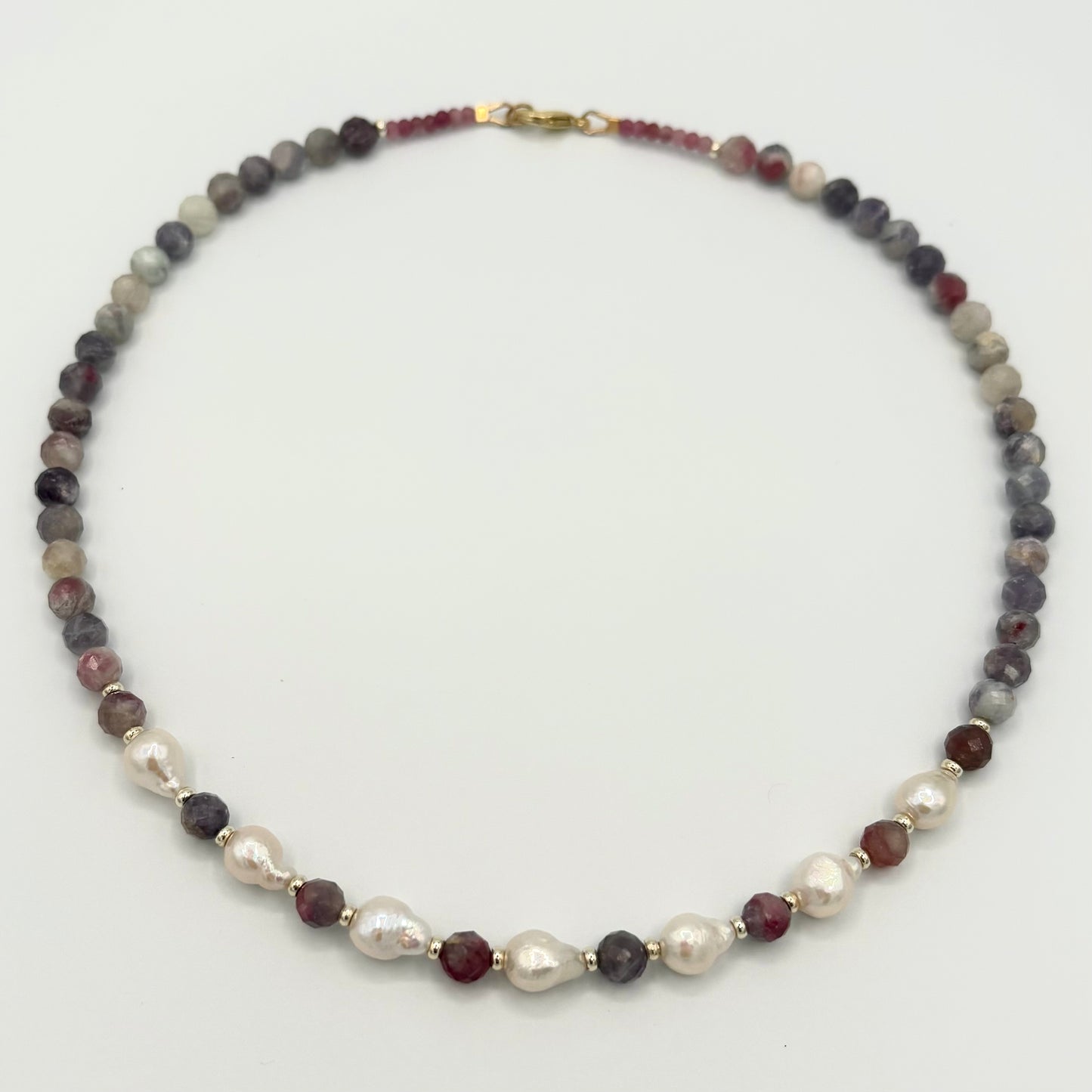 Pink Tourmaline, Lepidolite Quartz & Freshwater Pearls with 18k Gold-Filled Findings