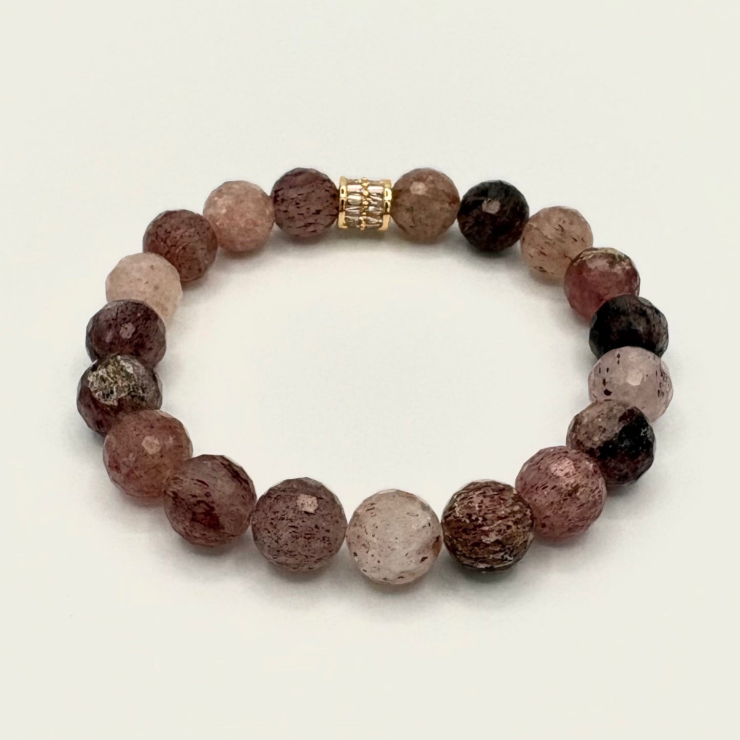 Strawberry Quartz Stretch Bracelet with 18k Gold-Filled & CZ Spacer