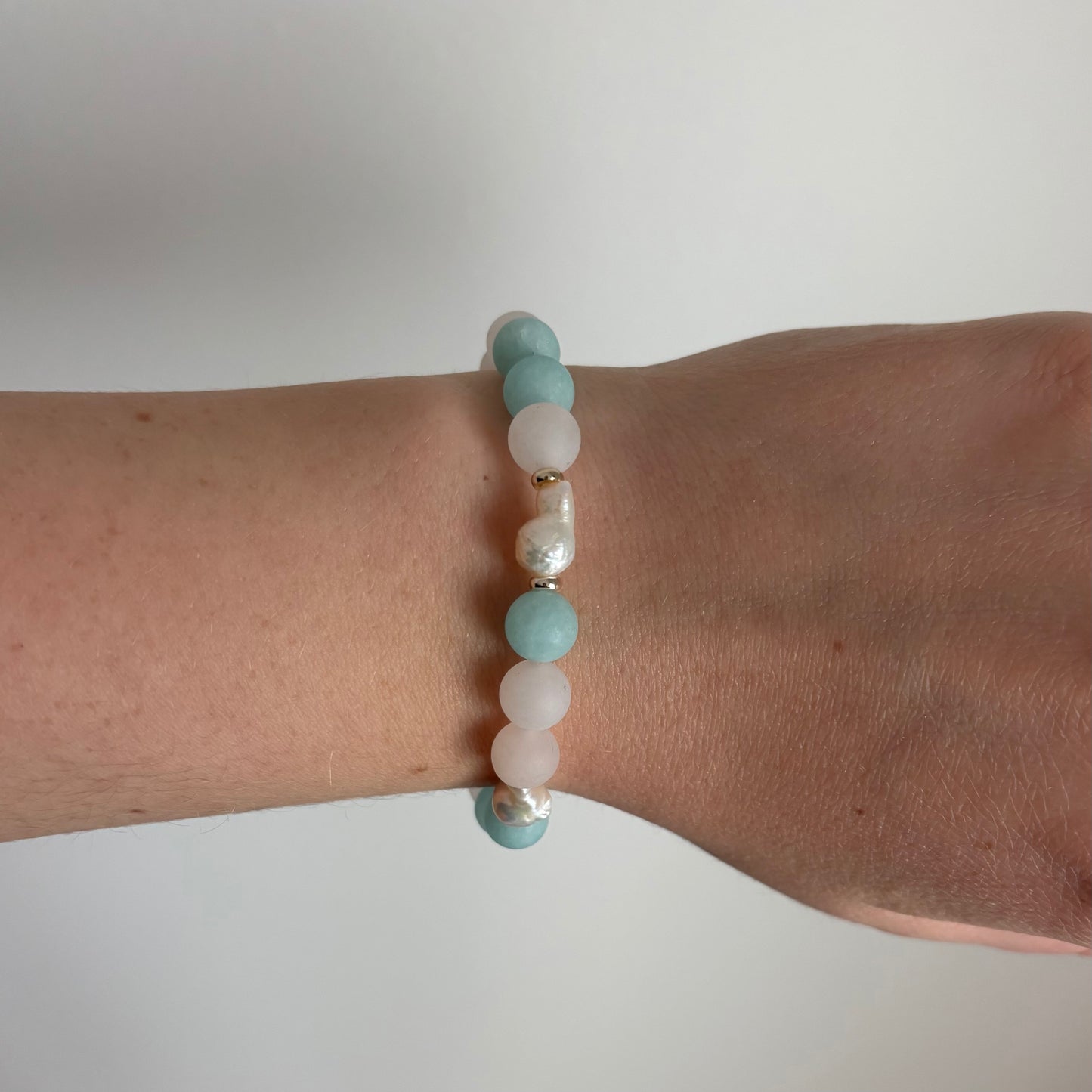 Amazonite, Freshwater Pearl & Aventurine Stretch Bracelet with 18k Gold-Filled Spacers