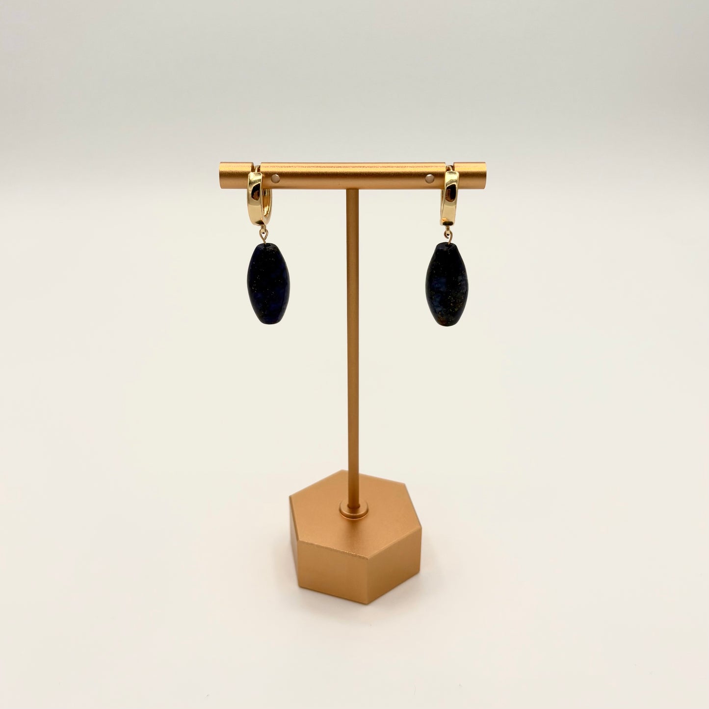 18k Gold-Filled Lapis Lazuli Huggie Hoop Dangle Earrings
