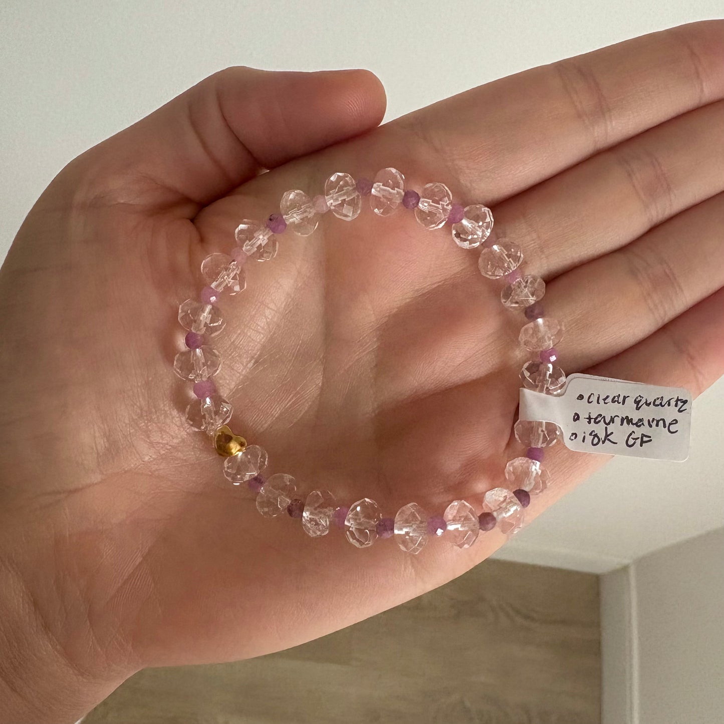 Clear Quartz, Tourmaline & 18k GF Spacer - Stretch Bracelet