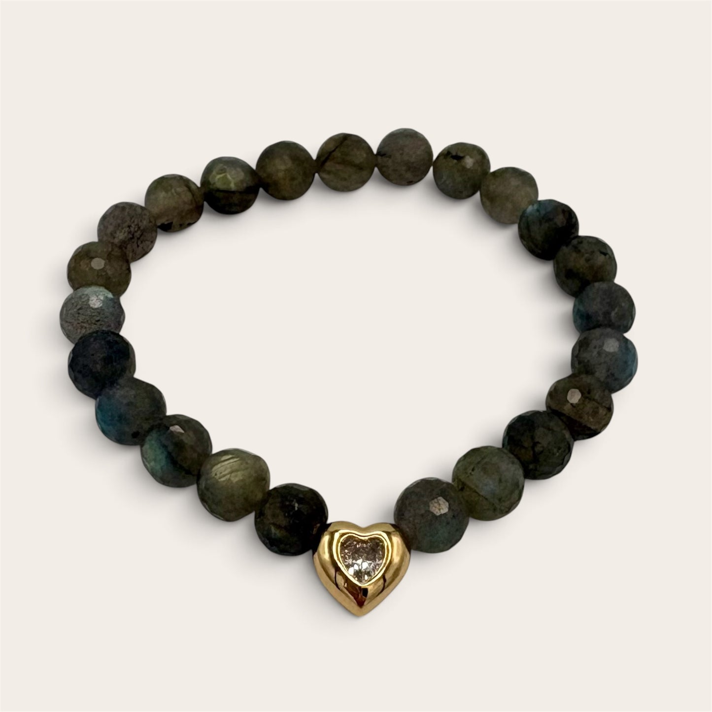 Labradorite & 18k Gold-Filled Heart Gemstone Stretch Bracelet