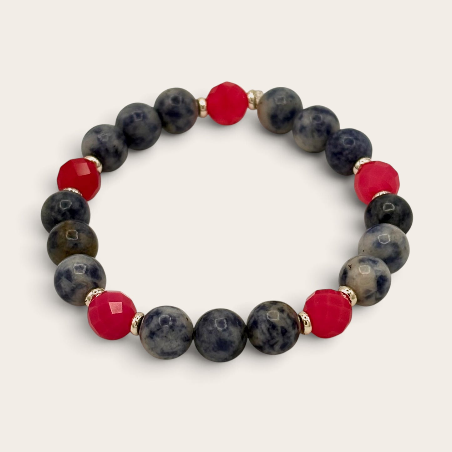 Sodalite & Magenta Sardonyx Stretch Bracelet with 18k Gold-Filled Spacers