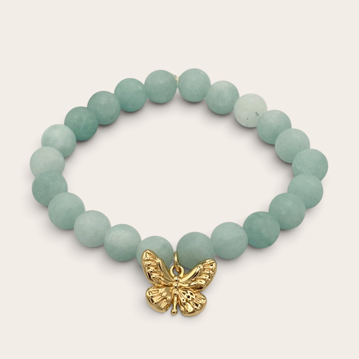 Amazonite Stretch Bracelet with 24k Gold-Filled Butterfly Charm
