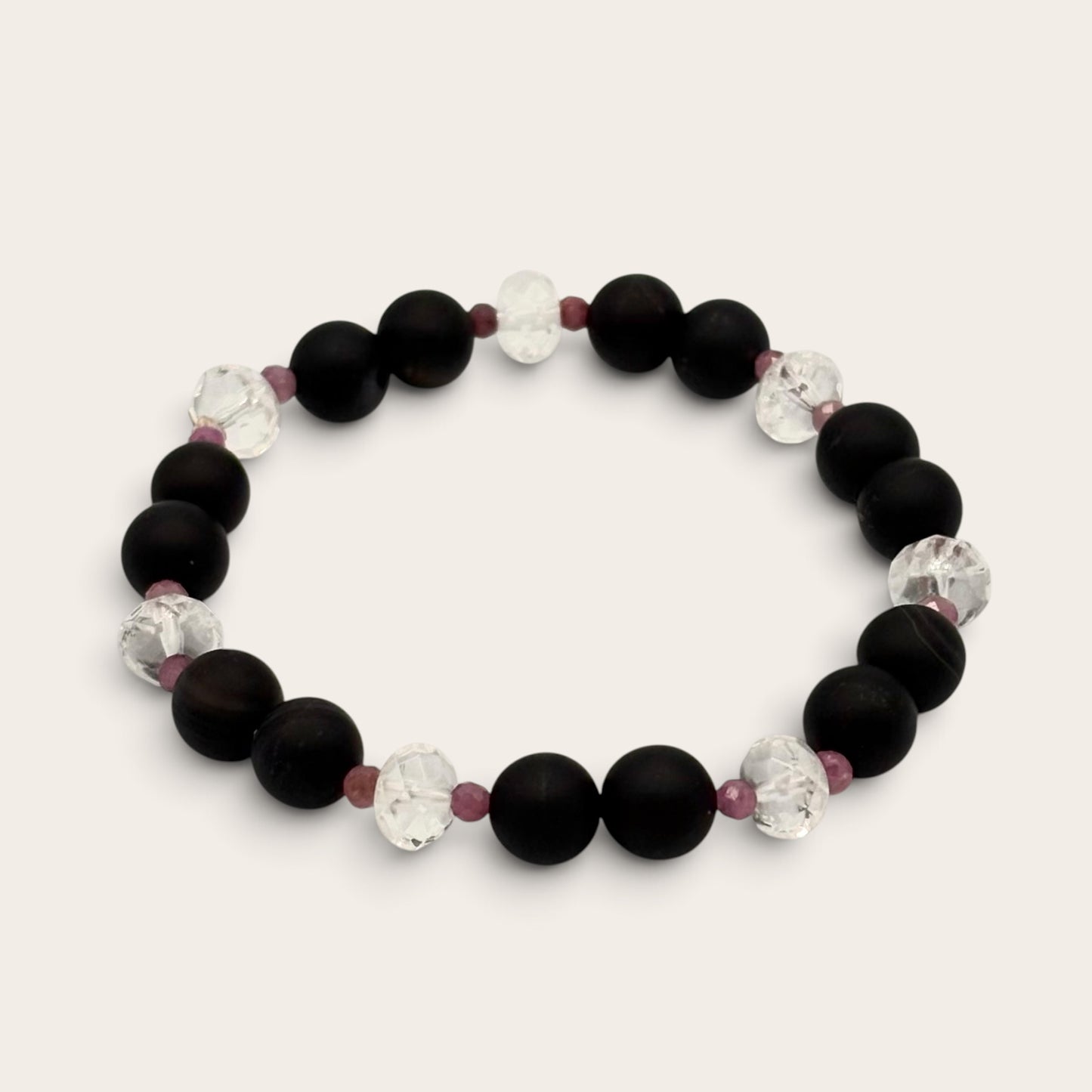 Sardonyx, Tourmaline & Clear Quartz Stretch Bracelet