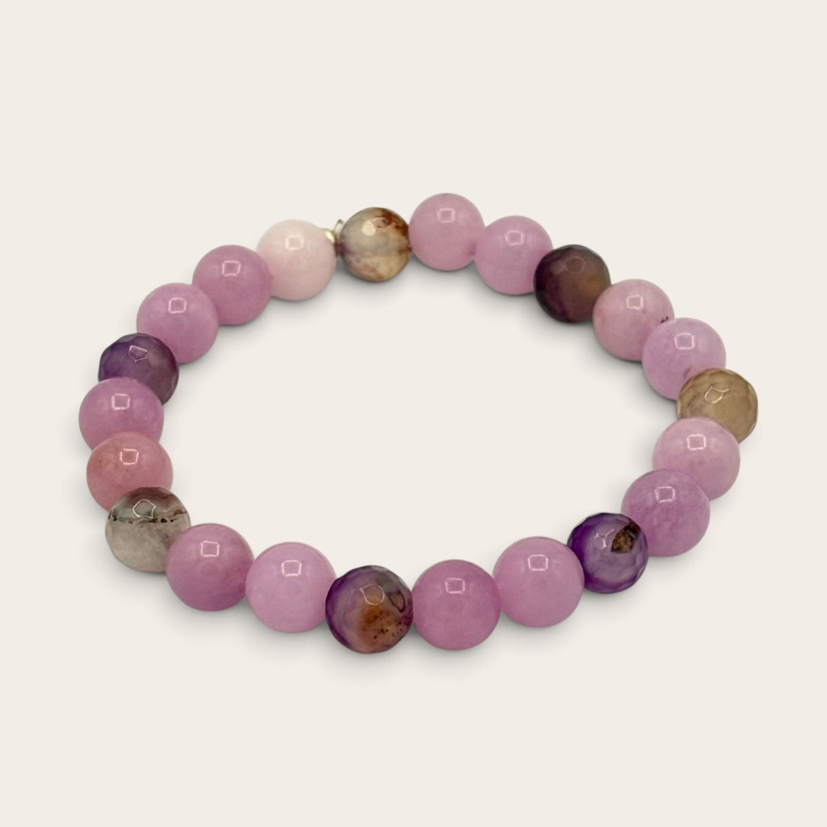 Amethyst & Purple Quartz Stretch Bracelet with 18k Gold-Filled Spacer