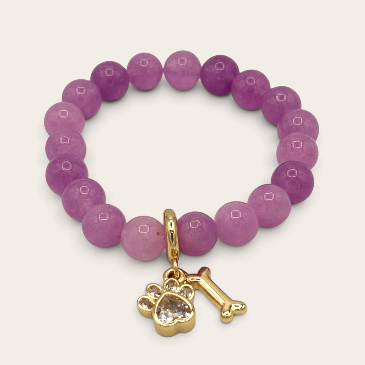 Purple Jade & Gold-Filled Dog Kids Stretch Bracelet