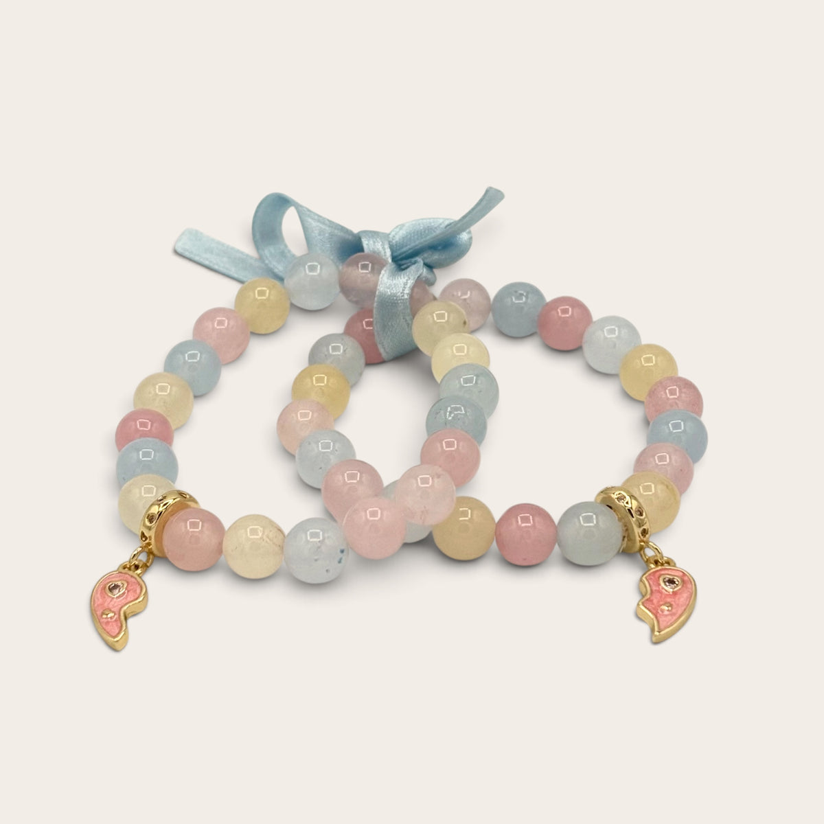 Beryl Jade & Gold-Filled Best Friend BFF Kids Stretch Bracelet Set