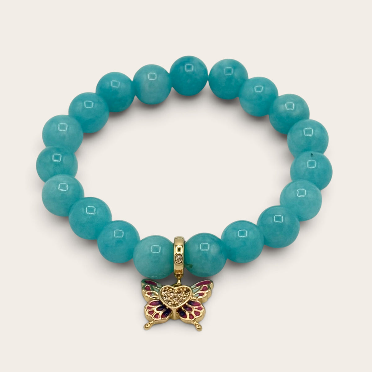 Blue Jade & Gold-Filled Butterfly Kids Bracelet