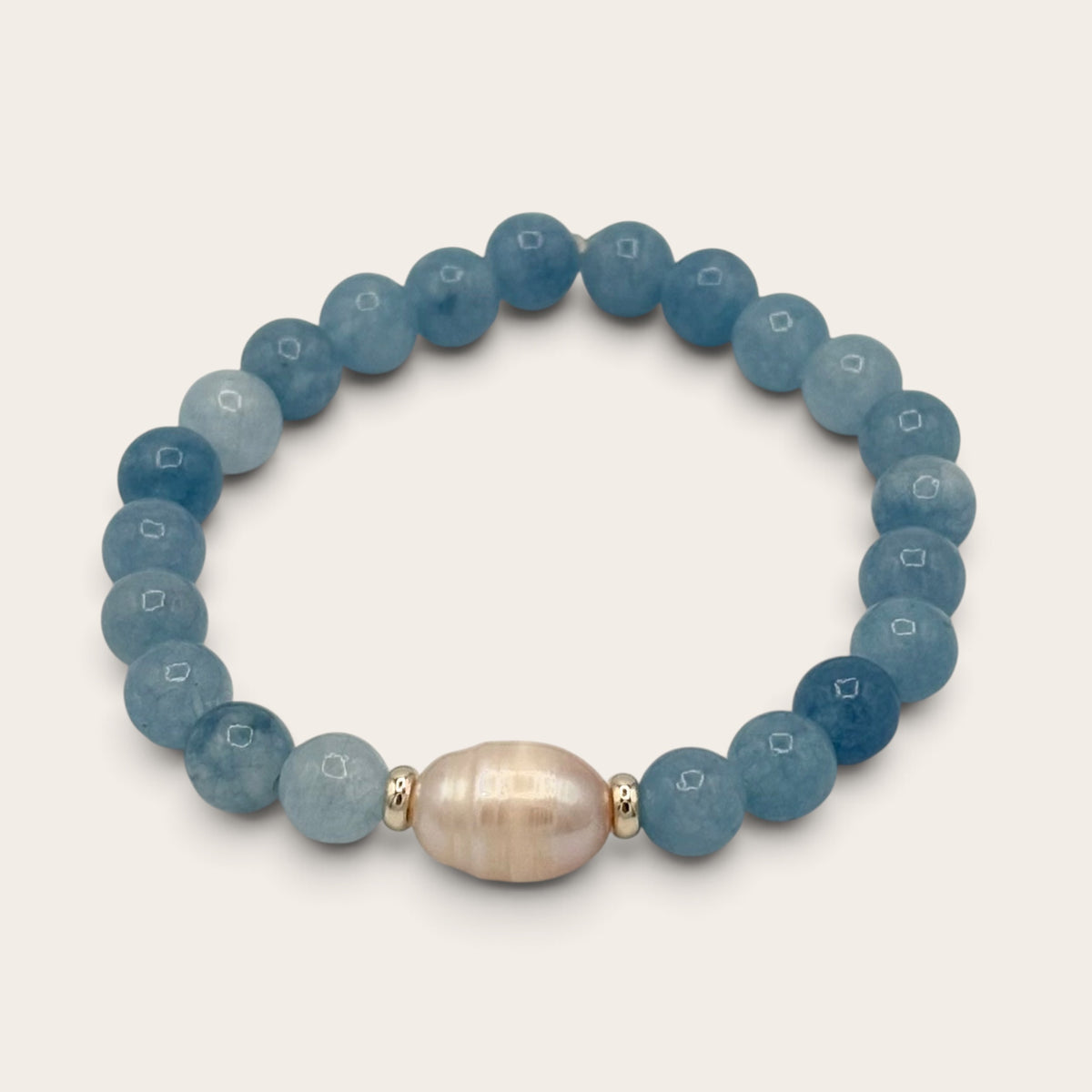 Blue Jade, Freshwater Pearl & Gold-Filled Kids Stretch Bracelet