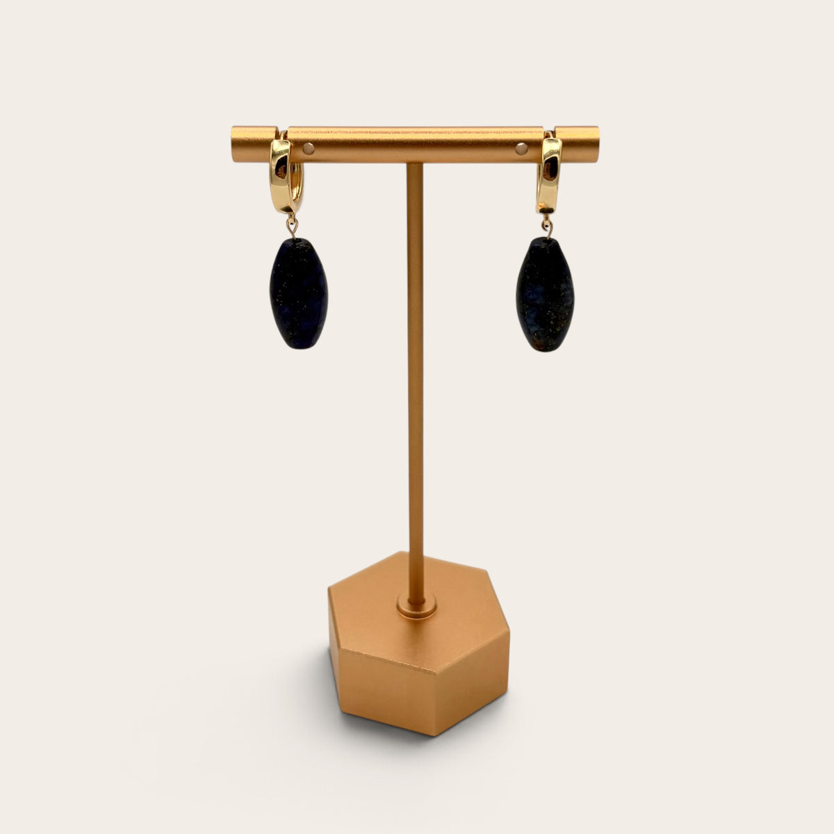 18k Gold-Filled Lapis Lazuli Huggie Hoop Dangle Earrings