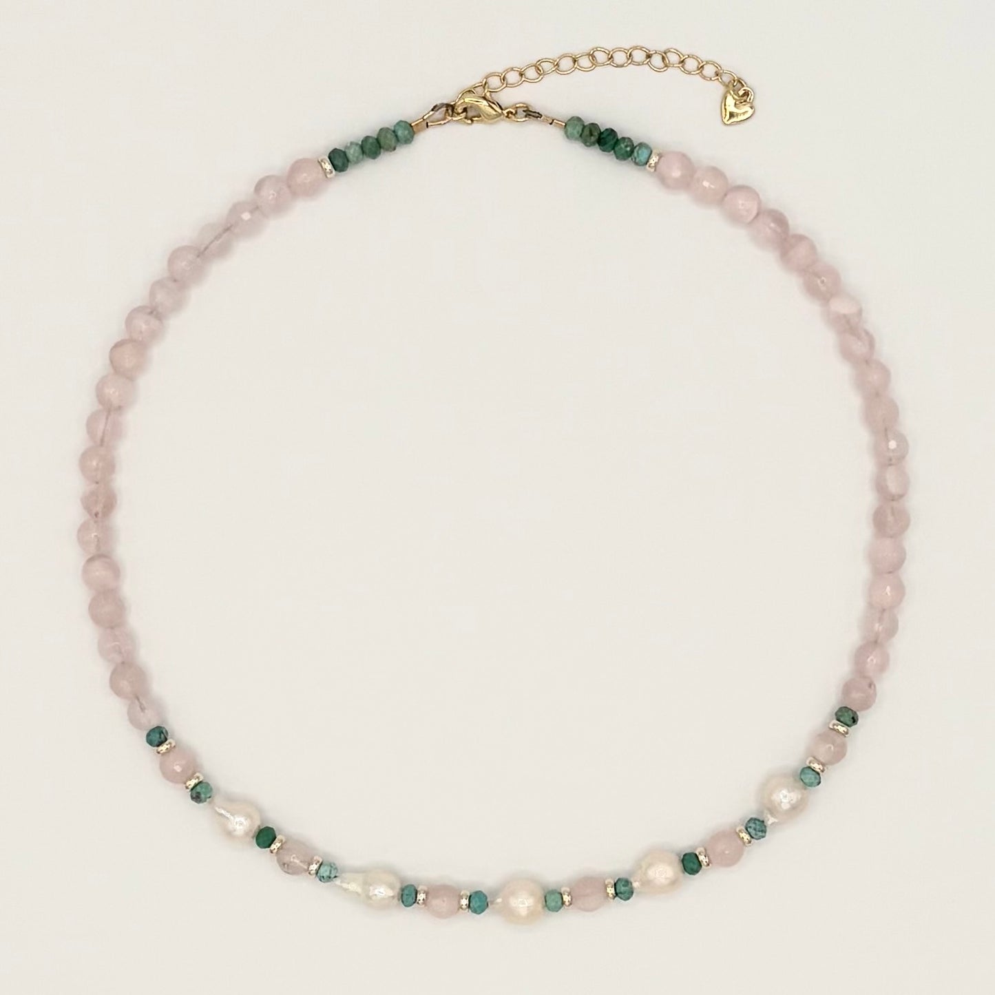 Rose Quartz & Turquoise Necklace | Freshwater Pearls & 18K Gold-Filled Details