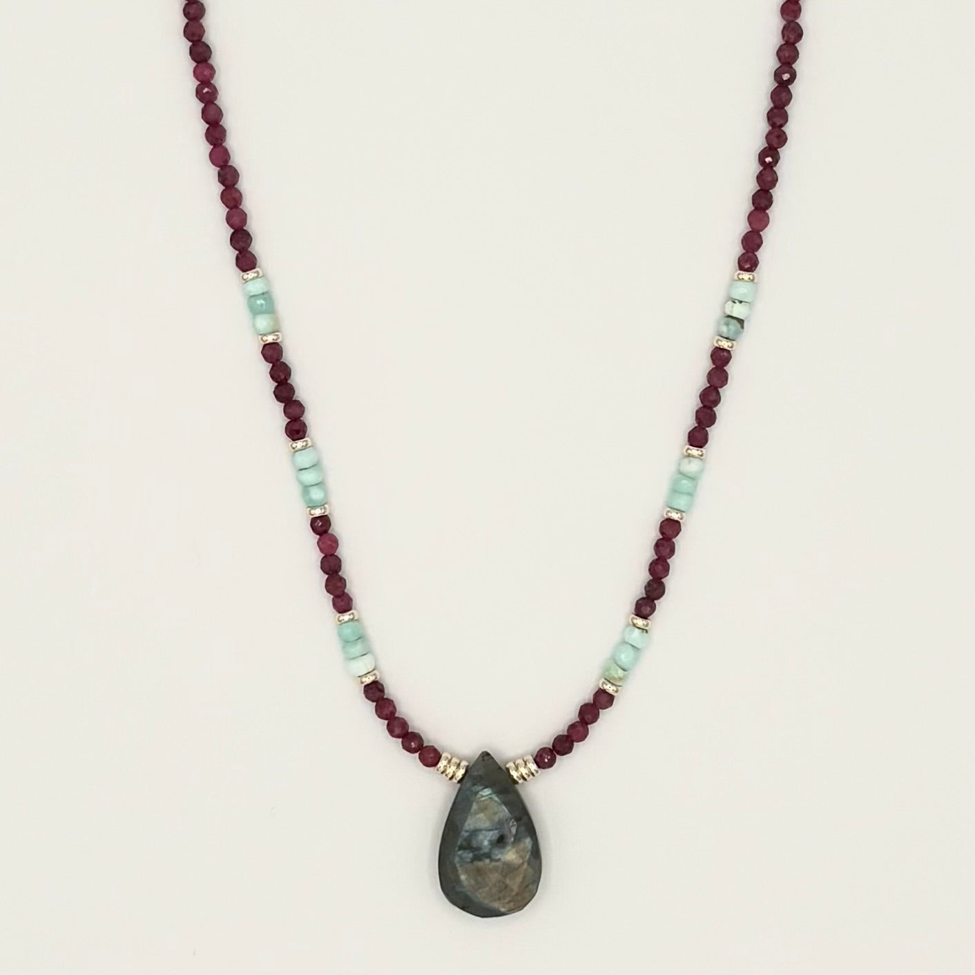 Ruby, Amazonite & Labradorite Necklace with 18k Gold-Filled Spacers