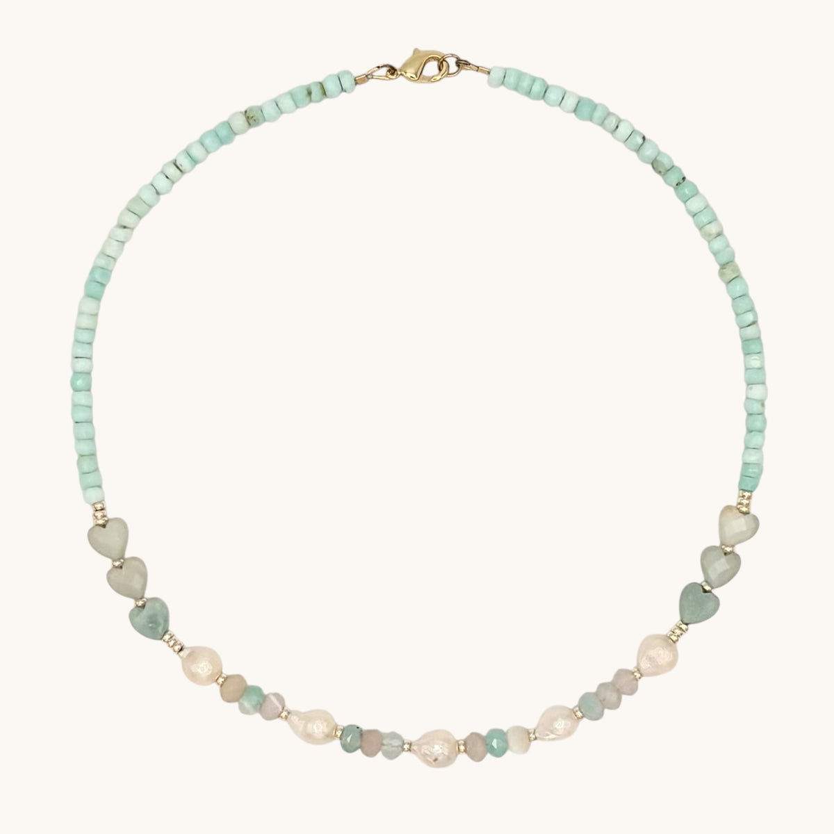 Aqua Agate, Amazonite, Freshwater Pearl & 18k Gold-Filled Necklace