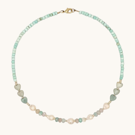 Aqua Agate, Amazonite, Freshwater Pearl & 18k Gold-Filled Necklace