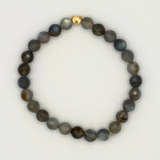 Labradorite Stretch Bracelet with 14k Gold-Filled Heart Spacer